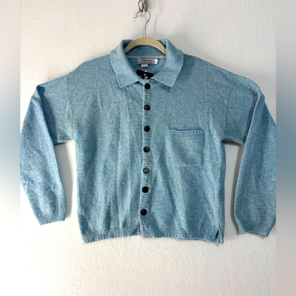 Indigenous Designs NWT 100% wool cardigan XS. Light blue